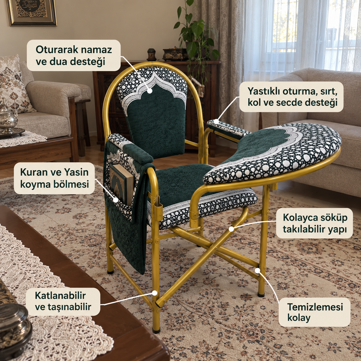 🌙 Secdehane™ Destekli Namaz Sandalyesi